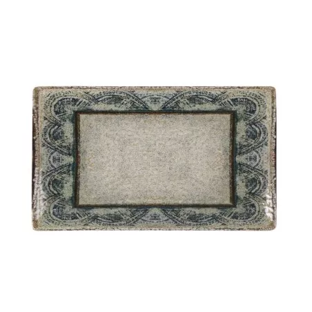 Bandeja Ming III Catania 24,5x14,5x2 en cerámica, diseño vintage con bordes decorativos en tonos azules.