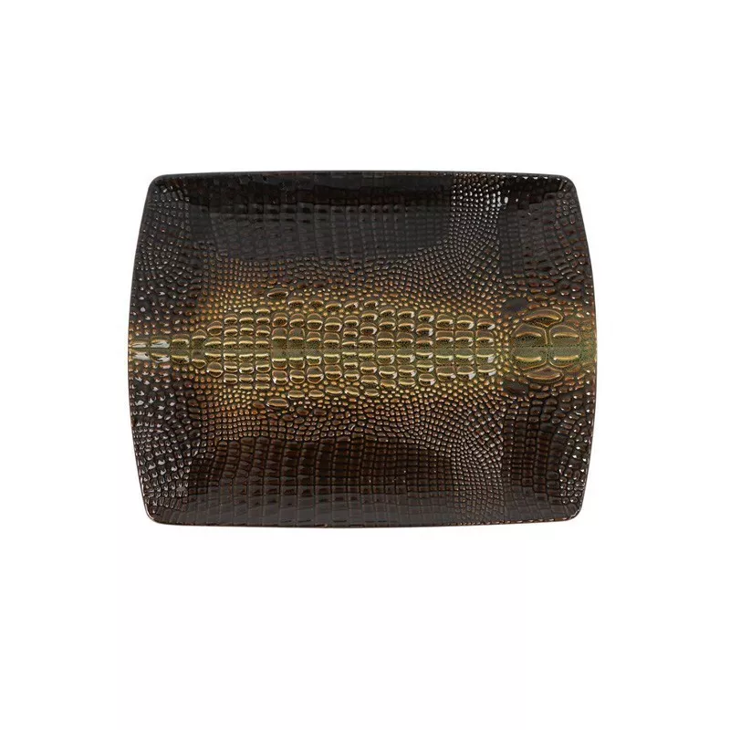 Bandeja rect. cocodrilo 32 cm. B997005 en color marrón con diseño texturizado y acabado brillante.