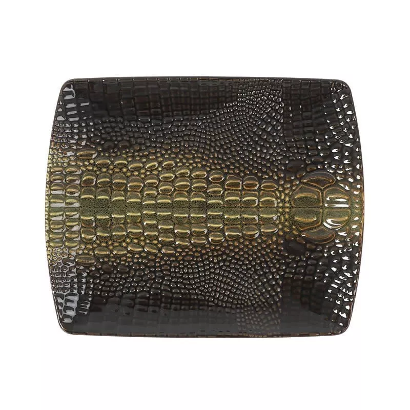 Bandeja rect. cocodrilo 22 cm. B997007 en color marrón, diseño texturizado, acabado brillante y elegante.
