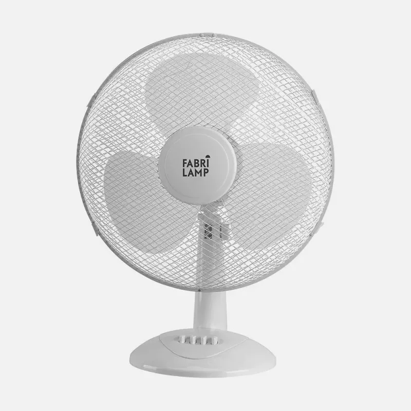 Ventilador de sobremesa Fabrilamp Cape blanco 35W con diseño moderno y 3 velocidades ajustables.