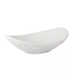 CANTABRO BANDEJA OVAL 24*16 P997076 de cerámica blanca con diseño curvado y acabado liso ideal para servir alimentos.