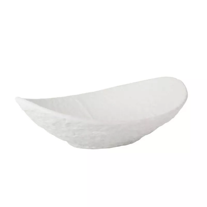 CANTABRO BANDEJA OVAL 24*16 P997076 de cerámica blanca con diseño curvado y acabado liso ideal para servir alimentos.