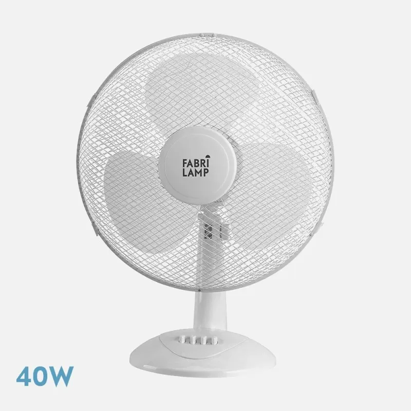 Ventilador de sobremesa Fabrilamp Cape blanco 35W con 3 velocidades y diseño moderno y compacto.