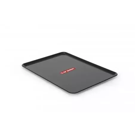 Bandeja Araven plana 14024 negra de plástico resistente, ideal para servir y presentar alimentos.