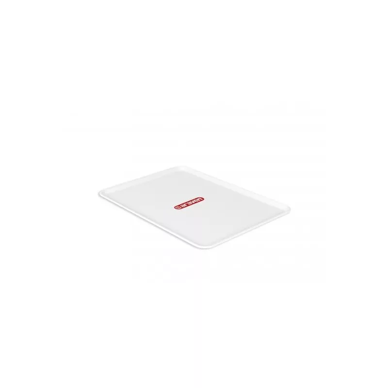Bandeja Araven plana 1024 blanca de polipropileno, diseño rectangular y fácil de limpiar.