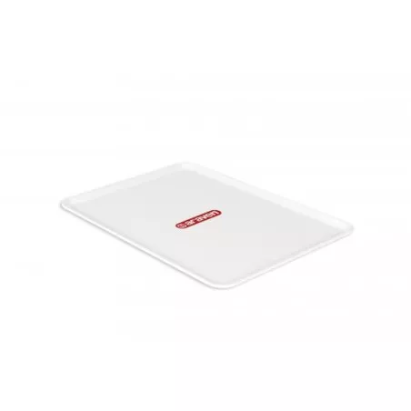 Bandeja Araven plana 1024 blanca de polipropileno, diseño rectangular y fácil de limpiar.