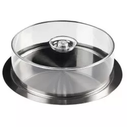 Bandeja redonda c/t. 35 cm. 07000 Inoxibar de acero inoxidable con tapa de cristal y diseño moderno