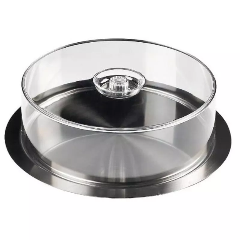 Bandeja redonda c/t. 35 cm. 07000 Inoxibar de acero inoxidable con tapa de cristal y diseño moderno