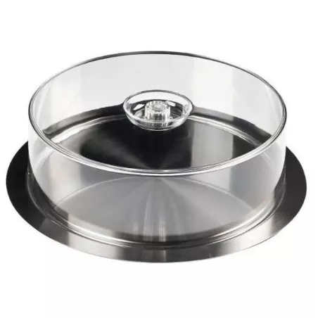 Bandeja redonda c/t. 35 cm. 07000 Inoxibar de acero inoxidable con tapa de cristal y diseño moderno
