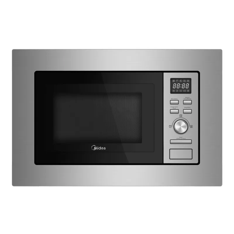 Microondas Midea MCMI208GDIP integrable 20 L inox con diseño elegante y acabado en acero inoxidable.