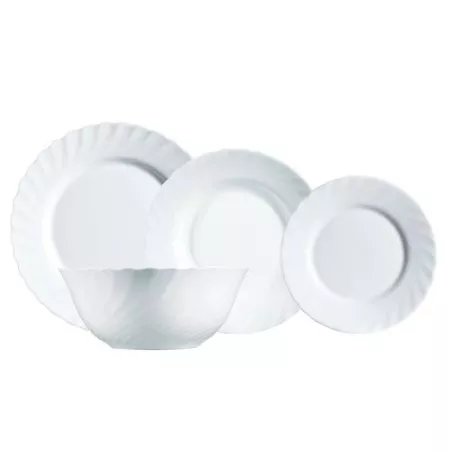 Vajilla Luminarc Trianon opal blanca 19 piezas diseño elegante, de cerámica resistente, apta para uso en lavavajillas.