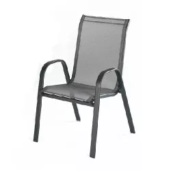 Sillón apilable Hevea Sulam-3 de acero textil en antracita con diseño ergonómico y acabados resistentes para exterior.