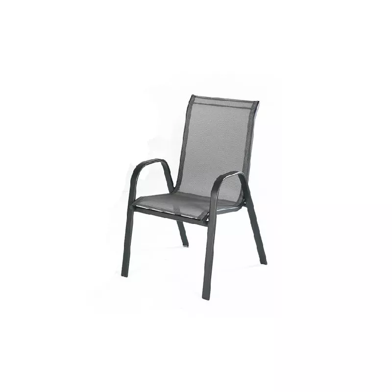 Sillón apilable Hevea Sulam-3 de acero textil en antracita con diseño ergonómico y acabados resistentes para exterior.