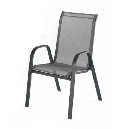 Sillón apilable Hevea Sulam-3 de acero textil en antracita con diseño ergonómico y acabados resistentes para exterior.
