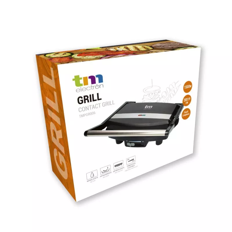 Grill TM Electron TMPGR006 – 1500 W, placas grill 28×19 cm, tapa flotante