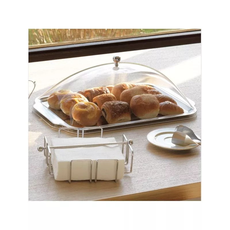 Bandeja rectangular INOXIBAR de acero inoxidable con tapa, 43x27 cm, ideal para servir pan y alimentos.