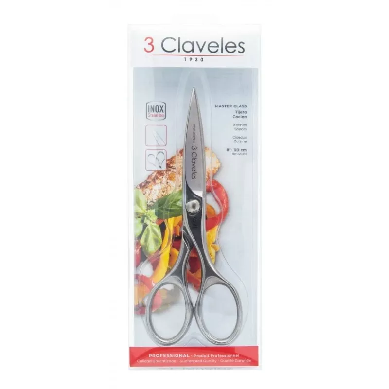 Tijeras Tres Claveles 00414 Inox 20cm de acero inoxidable con acabado pulido y diseño ergonómico.