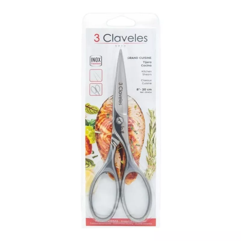 Tijeras de cocina 20 cm Tres Claveles Grand Cuisine 00404 de acero inoxidable con mango ergonómico y diseño elegante.