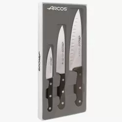 Juego cuchillos Arcos 3 P Universal Pro 807410 de acero inoxidable con mangos negros y diseño ergonómico.