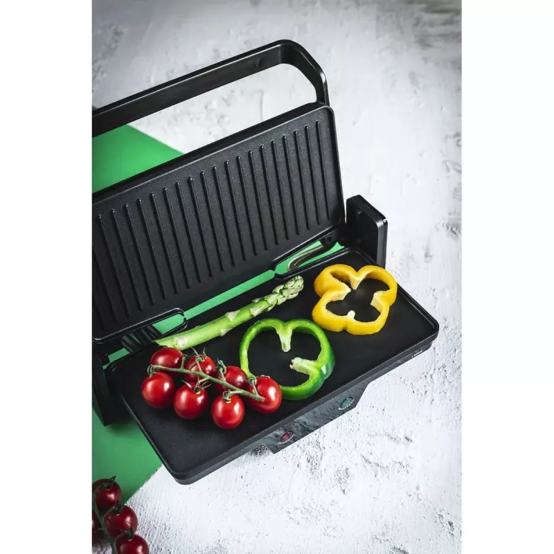 Grill Jata GR266 – 1000 W, doble placa 27×14 cm, apertura 180º, antiadherente