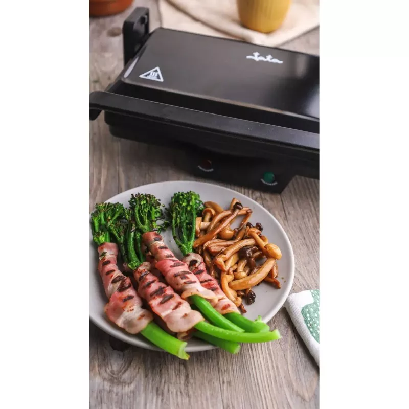 Grill Jata GR266 – 1000 W, doble placa 27×14 cm, apertura 180º, antiadherente