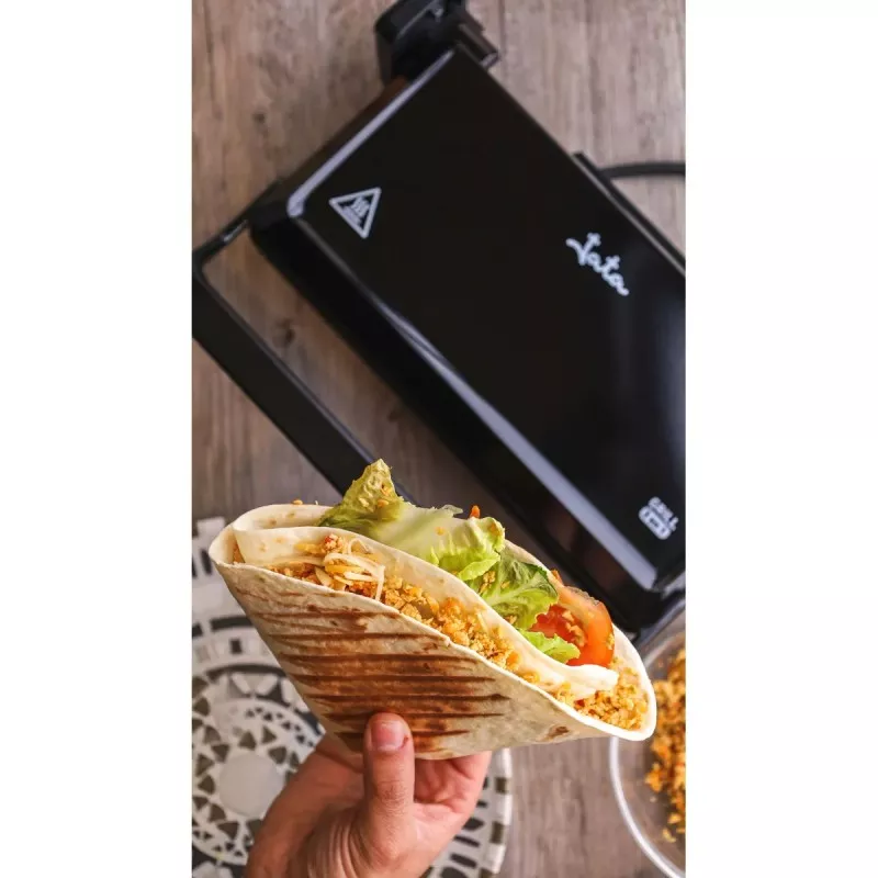 Grill Jata GR266 – 1000 W, doble placa 27×14 cm, apertura 180º, antiadherente