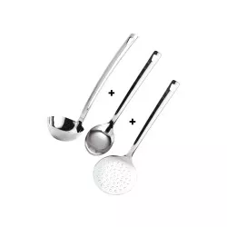 SET UTENSILIOS 3 U. FINE LINE 13095 de acero inoxidable brillante con cucharón, cuchara y espumadera.