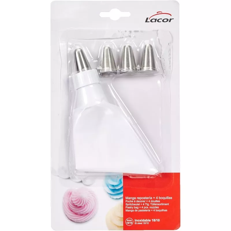 SET 4 BOQUILLAS INOX + MANGA 24 CM. LACOR 68972