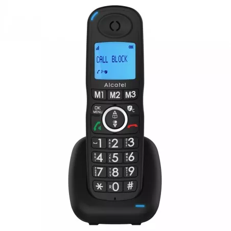 Teléfono Alcatel XL535 Inal negro con teclado grande y pantalla iluminada, ideal para uso doméstico.