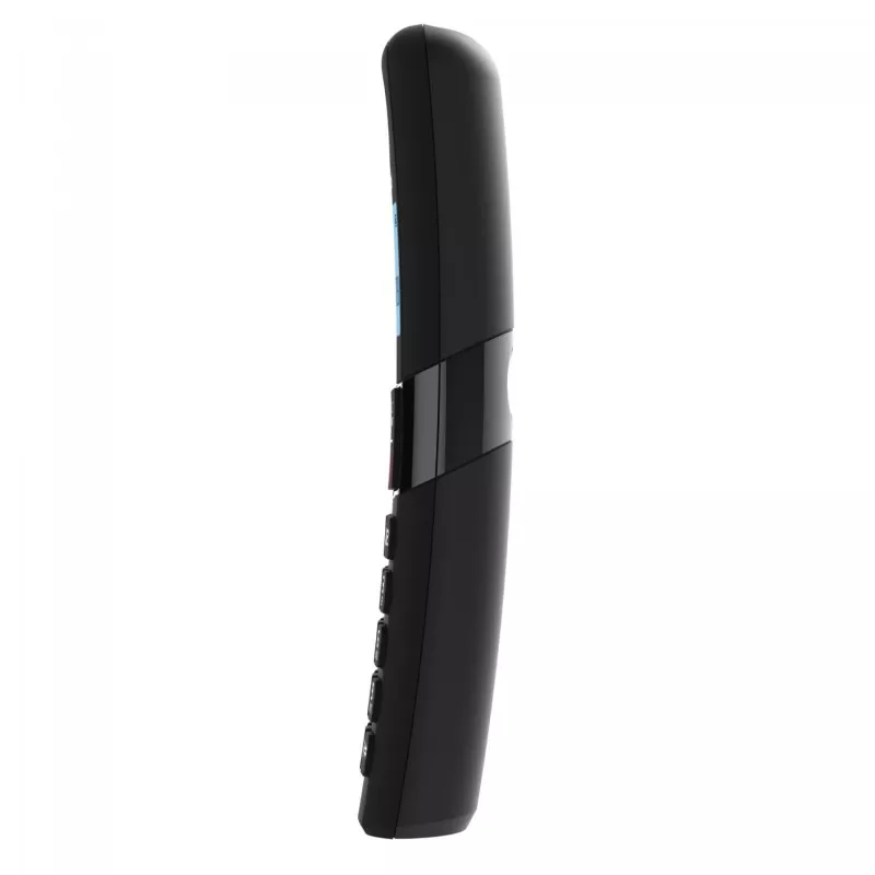 Telefono Alcatel F860 negro inalámbrico con diseño compacto y teclas grandes para fácil manejo.