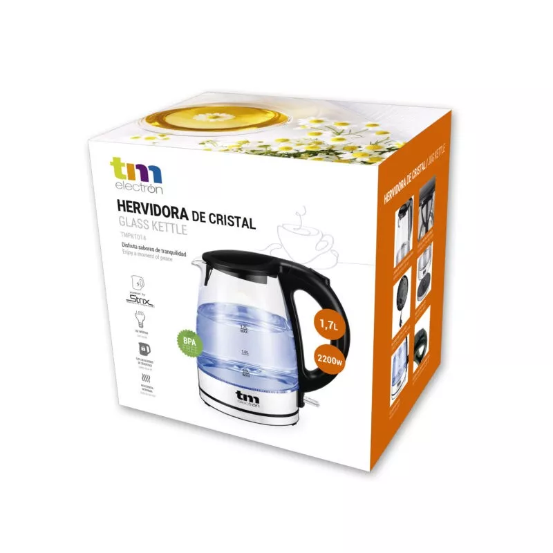 Hervidor de cristal TM Electron TMPKT014 – 1,7 L, 2200 W, vidrio borosilicato