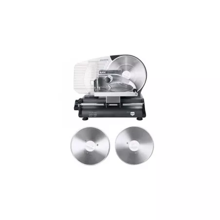 Cortafiambres Elma CFD 220 XL con cuchilla de acero inoxidable Ø 220 mm y diseño elegante negro y plata.