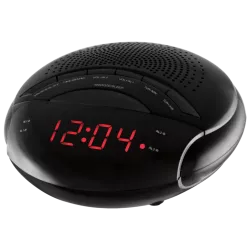 RADIO DESPERTADOR NEVIR NVR-335D negro, diseño compacto, pantalla LED roja y sintonizador de radio FM.