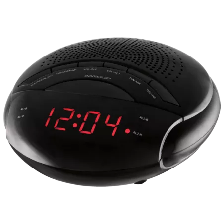 RADIO DESPERTADOR NEVIR NVR-335D negro, diseño compacto, pantalla LED roja y sintonizador de radio FM.
