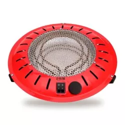 Brasero HJM 100/20 900 W rojo de diseño circular con rejilla de ventilación y control de temperatura.