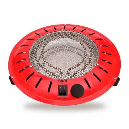 Brasero HJM 100/20 900 W rojo de diseño circular con rejilla de ventilación y control de temperatura.