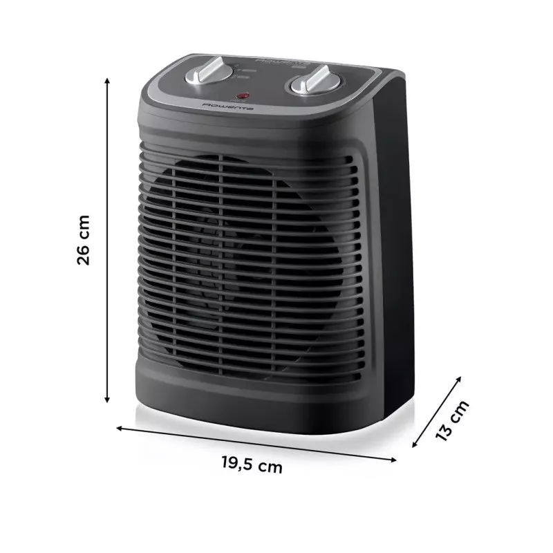 CALEFACTOR ROWENTA SO2330F2 INSTANT COMFORT 2400W compacto en color negro con diseño moderno y potencia de calefacción rápida.