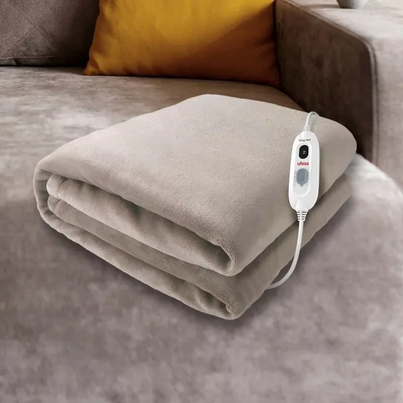 MANTA UFESA SOFTY PLUS 180X140 de color beige, suave, de microfibra, con controlador de temperatura y fácil mantenimiento
