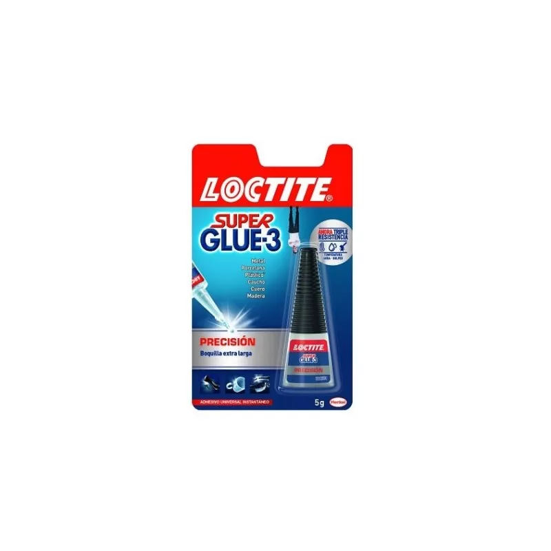 SUPER GLUE-3 5GR. PRECISION adhesivo instantáneo en color azul con aplicador de precisión y fórmula fuerte.