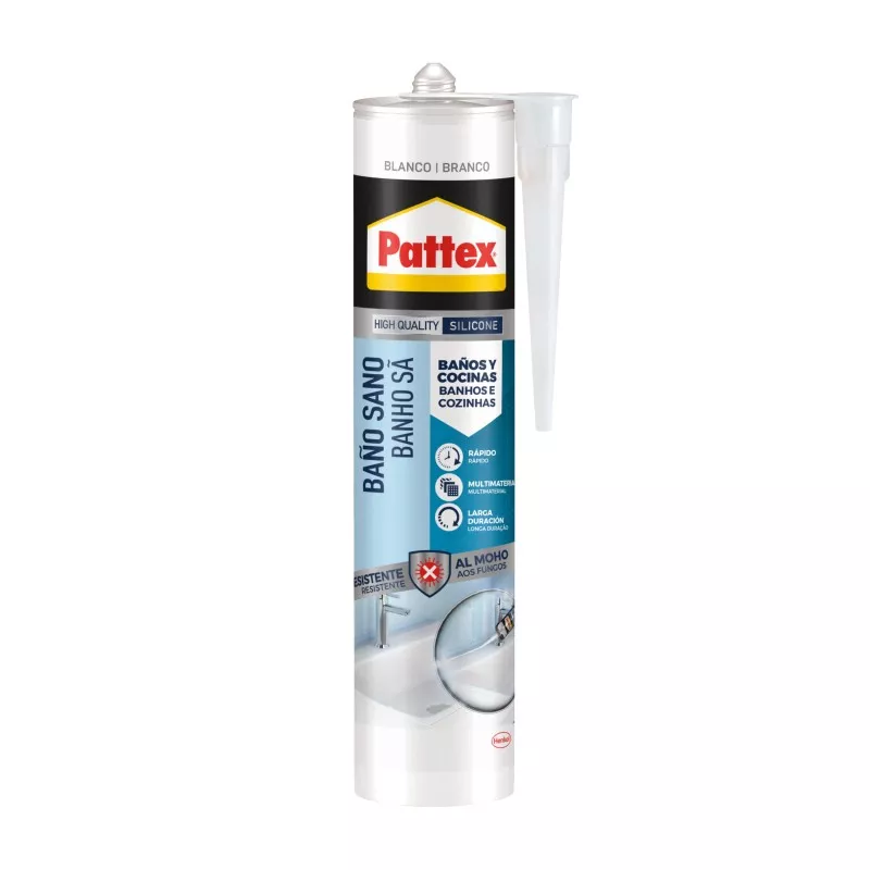 PATTEX SILICONA BAÑO-COCINA 280 ML BCO sellador blanco para juntas, resistente al agua y moho. Ideal para baño y cocina.