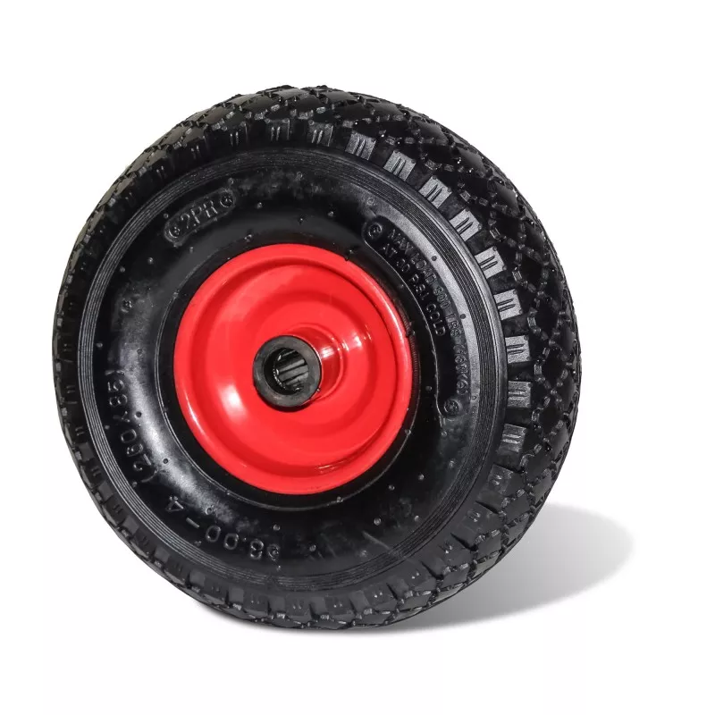 RUEDA CARRETILLO NEUMATICA 300*40 ALMACEN THECA con neumático negro y llanta roja, diseño robusto y antideslizante.