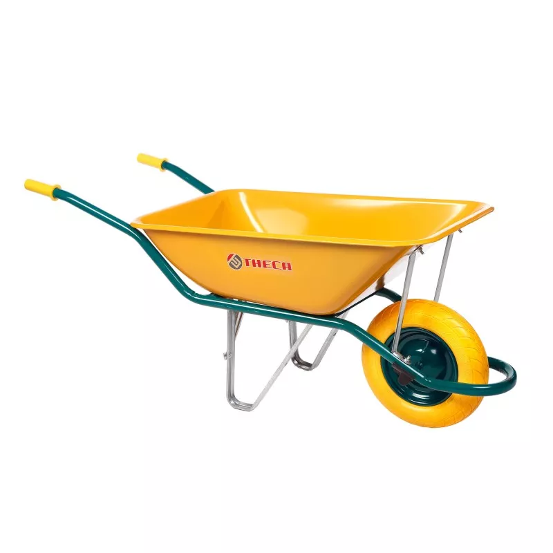 CARRETILLO OBRA 550 AMARILLO THECA C1 de acero con diseño robusto y rueda de goma resistente para uso en construcción