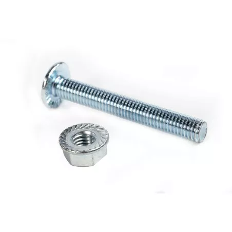 TORNILLO COJINETE CARRETILLO 1500905 THECA de acero galvanizado con rosca y tuerca para fijaciones en maquinaria.