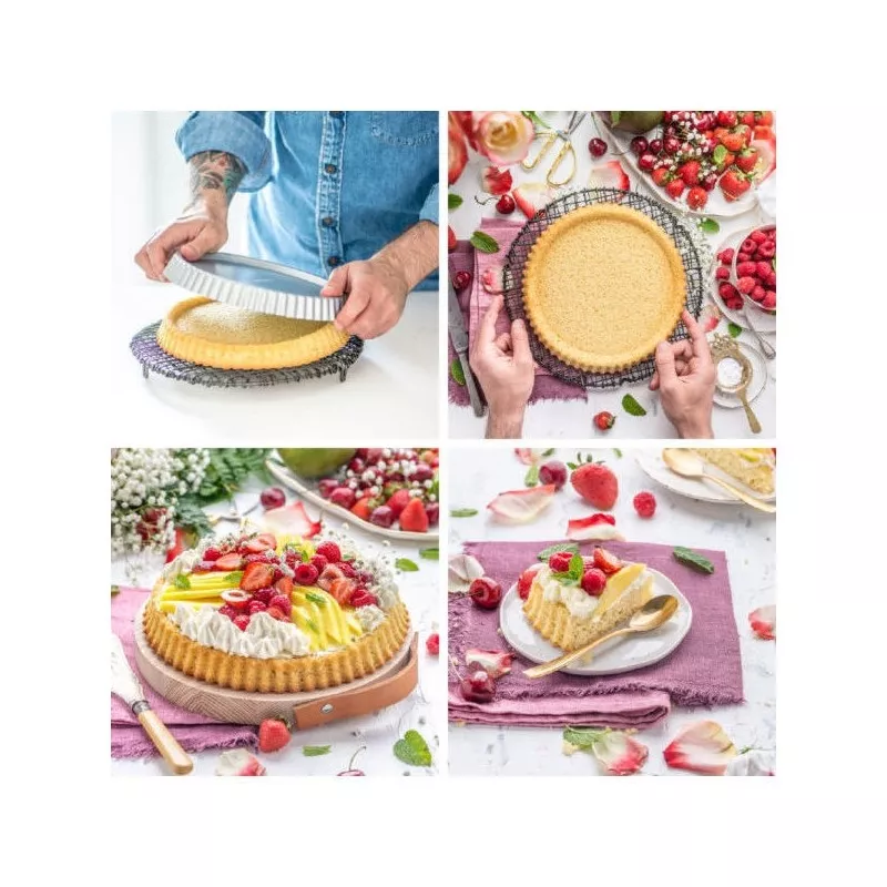 Molde para tarta rizado Arcuisine 48263 de cristal, 24 cm, diseño elegante con acabado transparente y bordes decorativos.