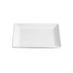 RABANERA MING 12X12 B2078V cuadrada blanca de cerámica con acabados lisos y bordes rectos para servir alimentos.