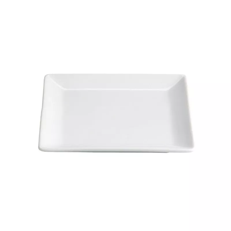 RABANERA MING 12X12 B2078V cuadrada blanca de cerámica con acabados lisos y bordes rectos para servir alimentos.