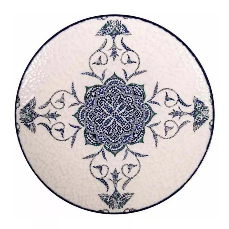 PLATO POSTRE 20 CM ROSETTA MONACO J26104 con diseño floral en tonos azul y blanco, acabado cerámico de alta calidad