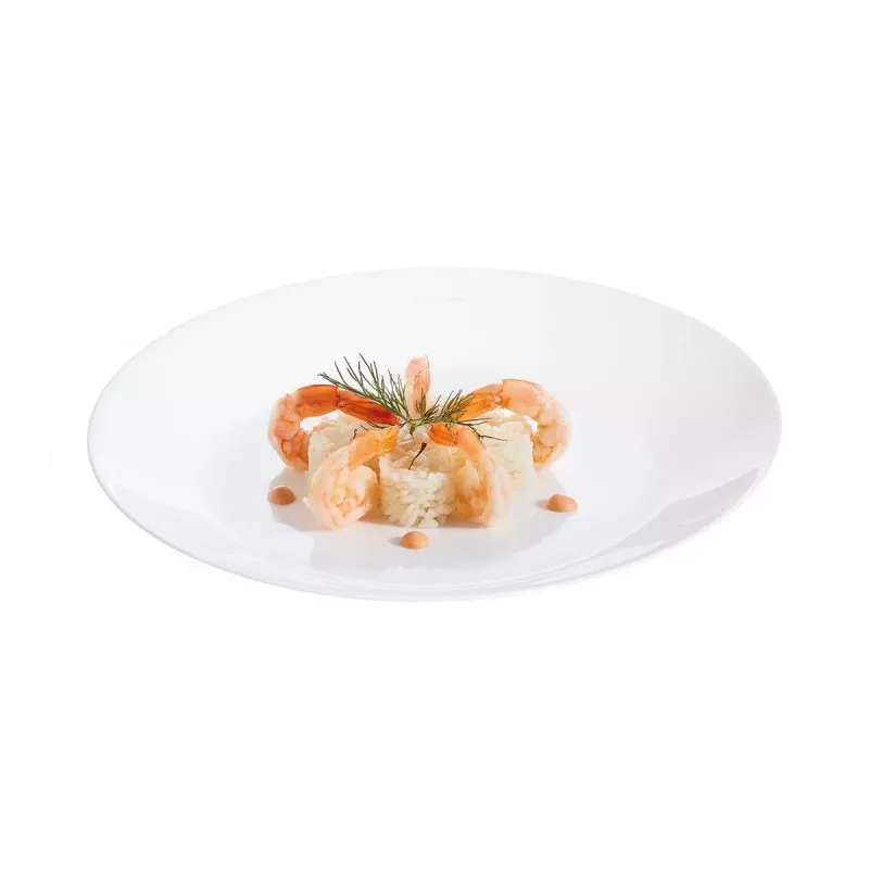 PLATO LLANO 25 CM ZELIE 9124119 blanco de cerámica, acabado brillante y diseño elegante para presentar platos.