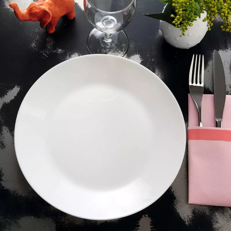 PLATO LLANO 25 CM ZELIE 9124119 cerámica blanca con acabado brillante y diseño minimalista ideal para cualquier mesa