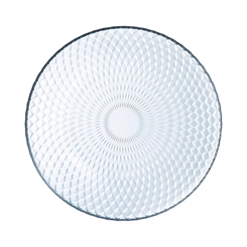 PLATO POSTRE 19 CM PAMPILLE CLEAR LUM transparente de vidrio con diseño de espiral y acabado brillante.